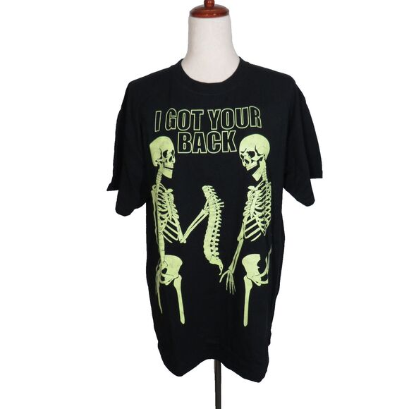 Funny Skeleton I GOT YOUR BACK Glow In The Dark T-Shirt Size Large - Picture 1 of 7